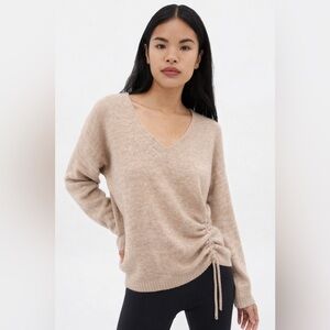 Girlfriend Collective Oatmeal Oversized Ruched Side Tie Activewear Yoga Sweater